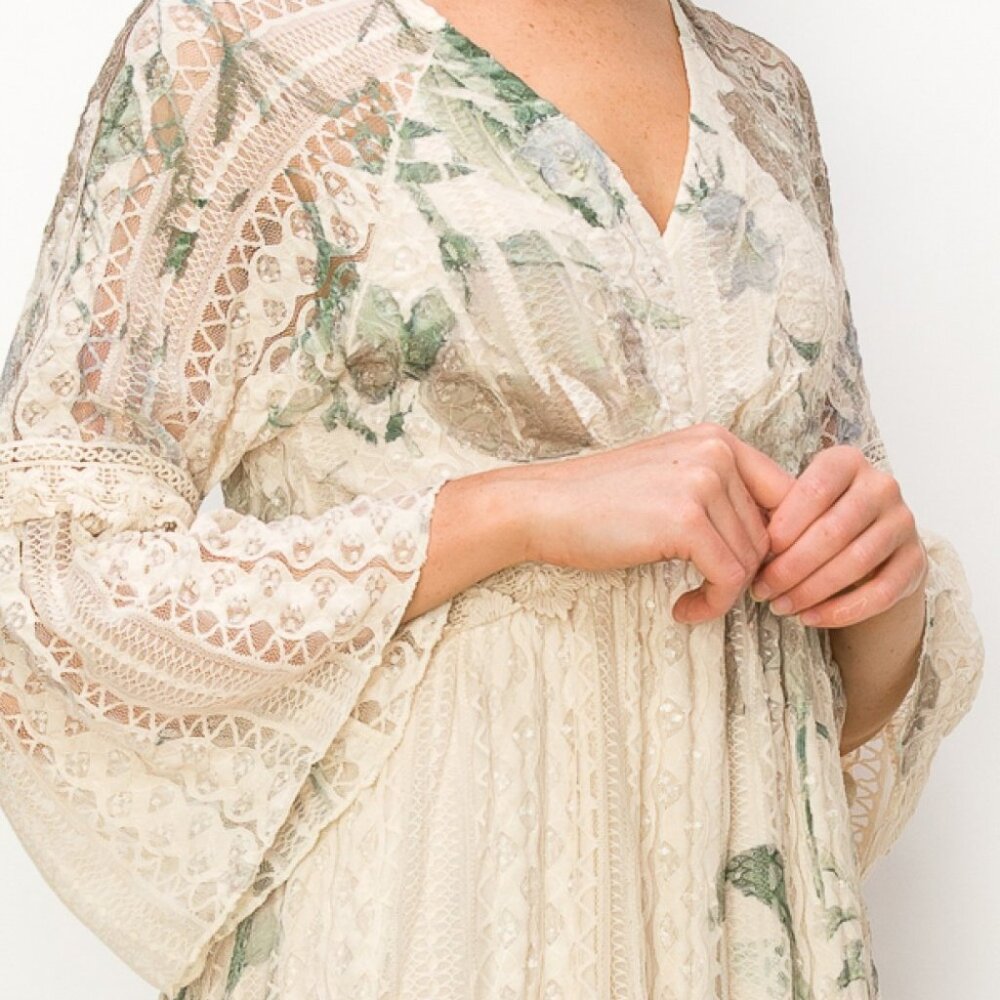 NEW ORIGAMI BIG ROSE all lace & lined maxi bohemian dress MAXI MAGNOLIA SM-3X - Picture 3 of 6